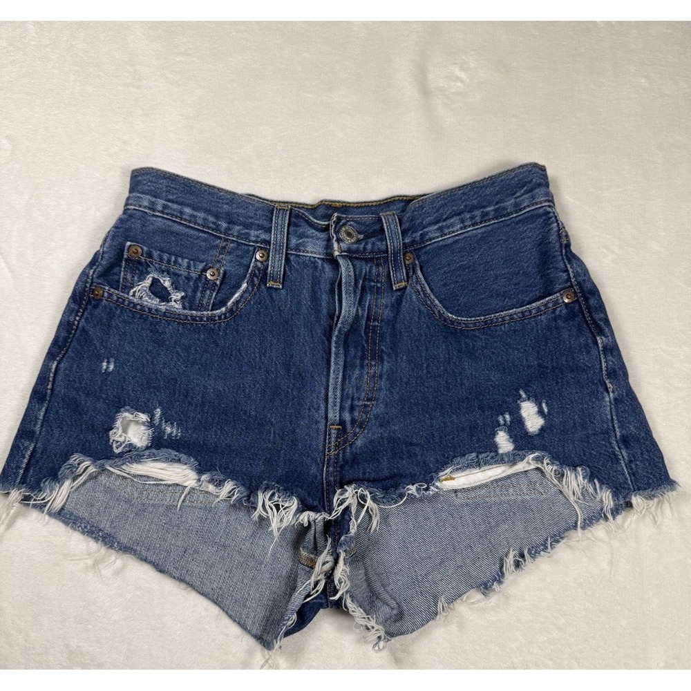 Levi's 501 Original Cut Off Denim Shorts‎ W26 Distressed Raw Hem Medium Wash